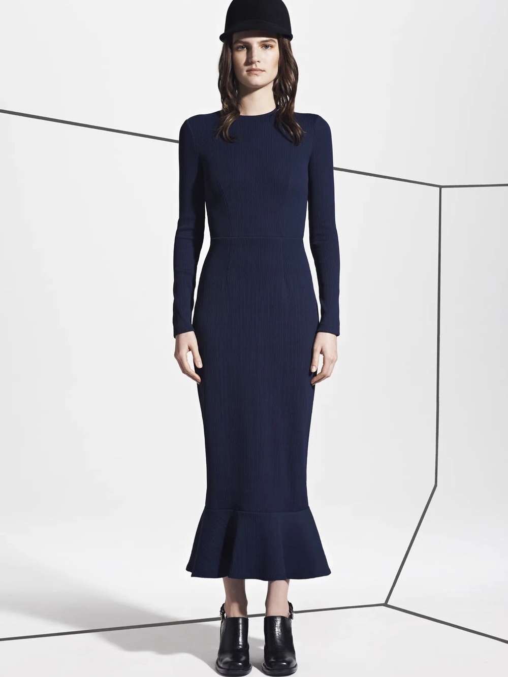 OPENING CEREMONY Long Sleeve Ribbed Peplum Maxi Dress Navy BodyCon Women’s XS